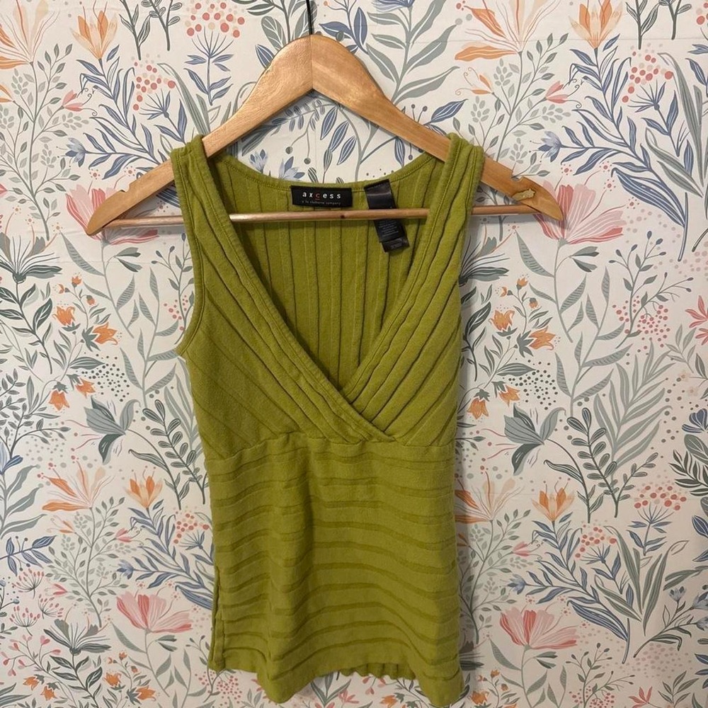 Vintage‎ Y2K Axcess Olive Green Ribbed Surplice Knit Top